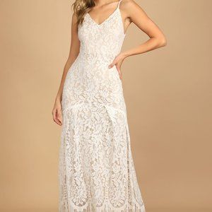 Lulu's Flynn White Lace Maxi Dress Size M